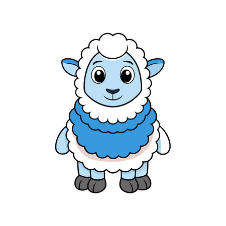 Cute cartoon sheep with blue wool on white backgroundのイラスト素材