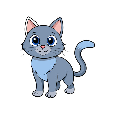 Cartoon Blue Cat Vector Illustration with Big Blue Eyesのイラスト素材