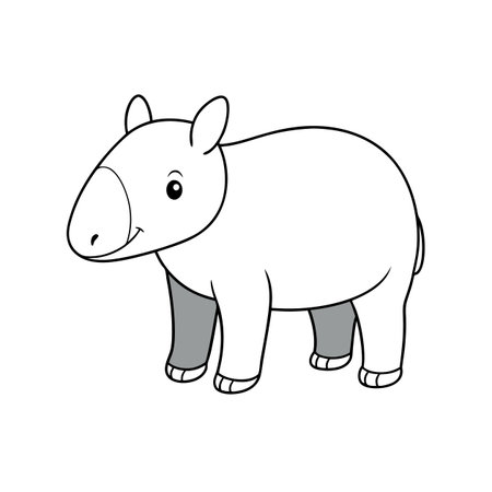 Cute tapir animal cartoon illustration with simple linesのイラスト素材