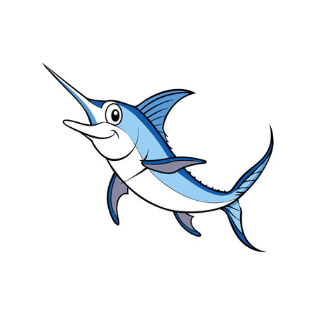 Cartoon marlin fish with friendly expression on white backgroundのイラスト素材
