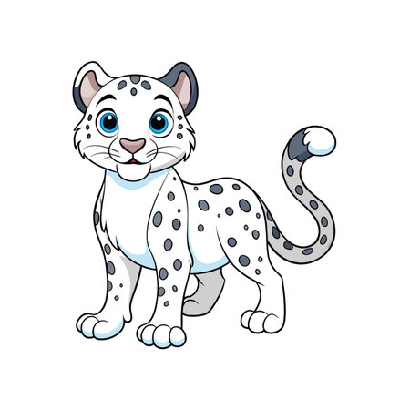 Cute cartoon snow leopard illustration standing on a white backgroundのイラスト素材