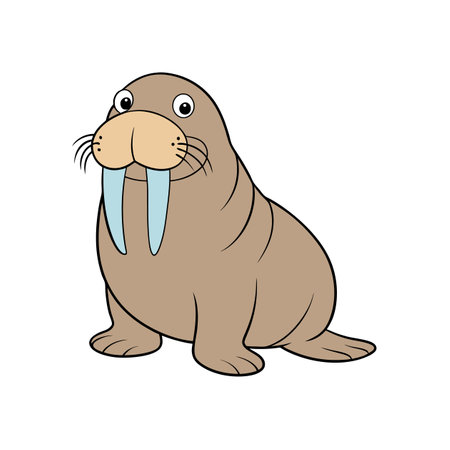 Cartoon walrus character illustration with simple shapes and colorsのイラスト素材