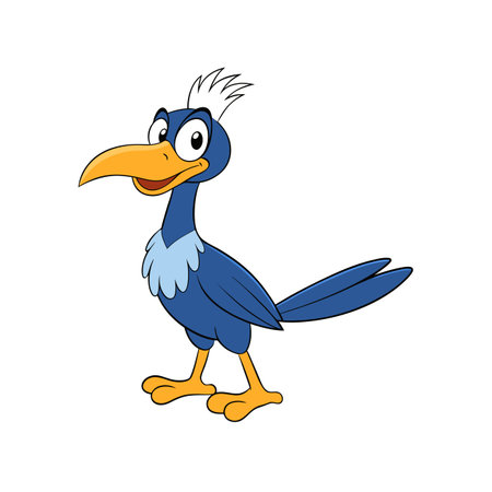 Whimsical Cartoon Bird Illustration with Bold Outlines and Colorsのイラスト素材