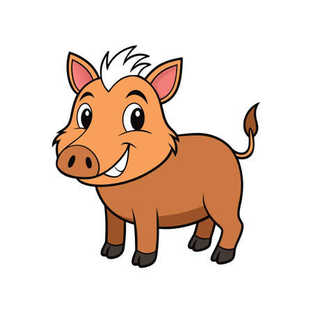 Cartoon Illustration of Smiling Warthog Character on White Backgroundのイラスト素材