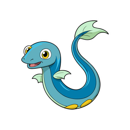 Cartoon Loch Ness Monster Illustration on a White Backgroundのイラスト素材