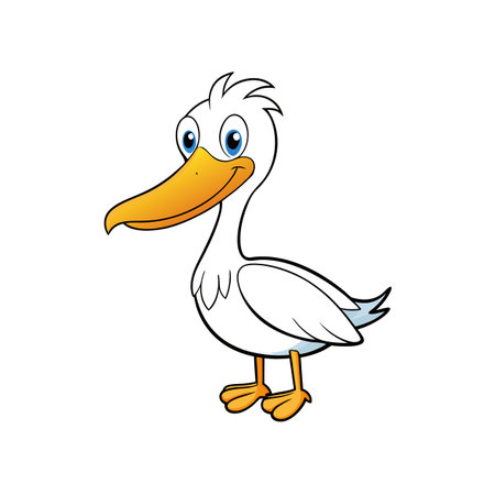 Cartoon pelican illustration with big blue eyes and smileのイラスト素材