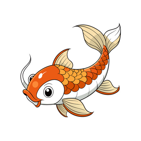 Cartoon koi fish swimming gracefully on a white backgroundのイラスト素材