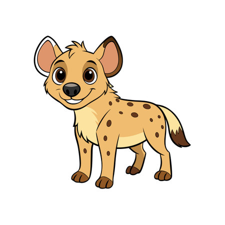 Cartoon spotted hyena standing isolated on a white backgroundのイラスト素材