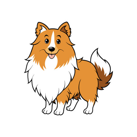Cartoon Shetland Sheepdog Standing Posing Isolated on White Backgroundのイラスト素材