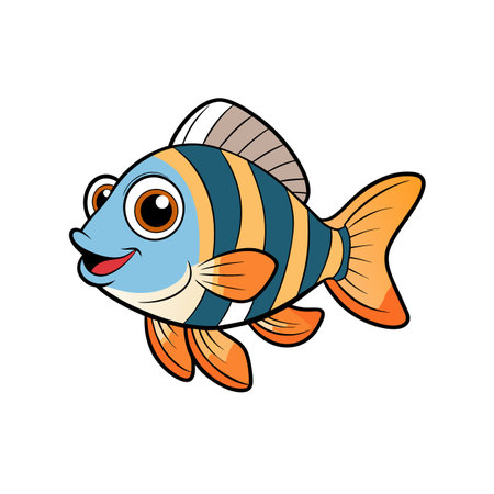 Cheerful cartoon fish with stripes swimming on white backgroundのイラスト素材
