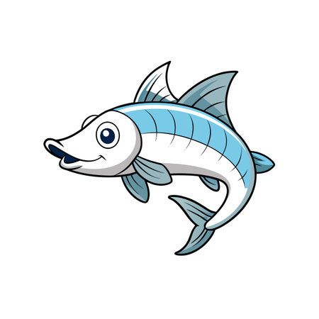 Cartoon fish character swims happily isolated on white backdropのイラスト素材