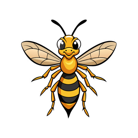 Cartoon bee illustration with detailed wings and stingerのイラスト素材