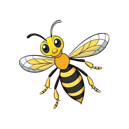 Cartoon style bee illustration flying with spread wingsのイラスト素材
