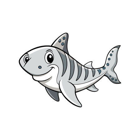Friendly cartoon shark illustration swimming isolated on white backgroundのイラスト素材