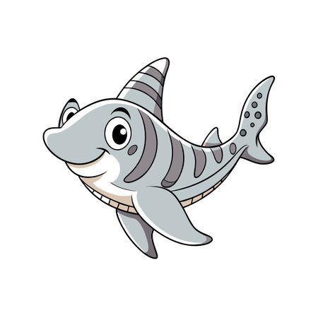 Cartoon shark illustration with friendly expression on white backgroundのイラスト素材