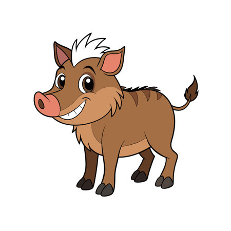 Cartoon boar smiling with thick outlined colorful artworkのイラスト素材