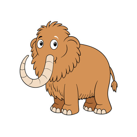 Cute cartoon mammoth with big tusks and furry bodyのイラスト素材