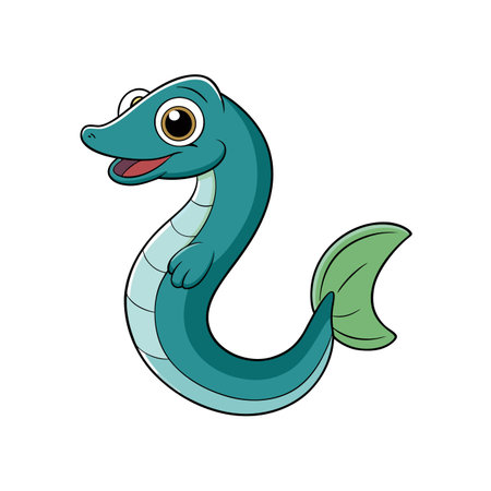 Cartoon eel illustration, friendly sea creature with smiling faceのイラスト素材