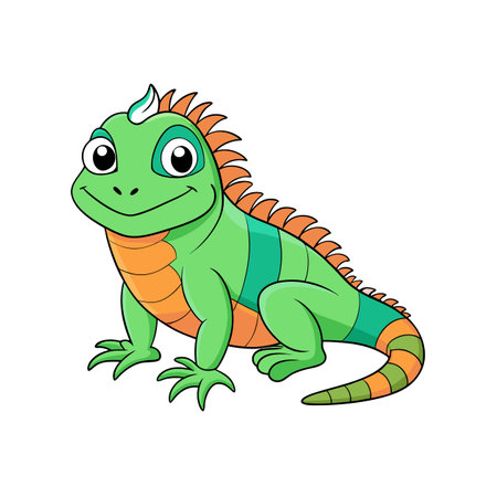 Cute cartoon iguana with friendly expression isolated on whiteのイラスト素材