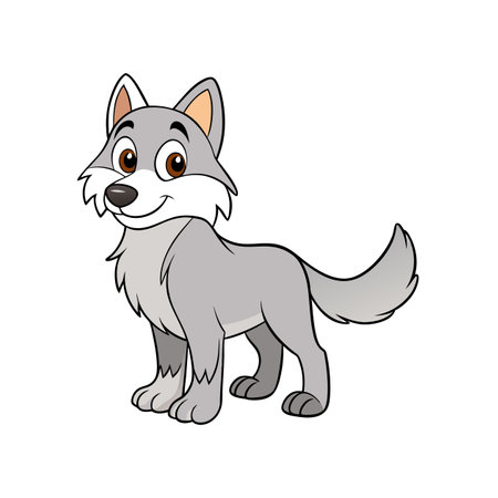 Cartoon Wolf Character Illustration with Friendly Expressionのイラスト素材