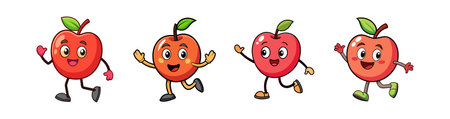 Happy apple cartoon characters walking with smiling faces waving armsのイラスト素材