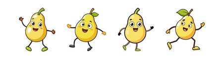 Cartoon pears with smiling faces standing and waving handsのイラスト素材