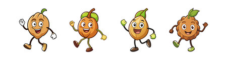 Whimsical cartoon fruit characters happily walking on a white backgroundのイラスト素材