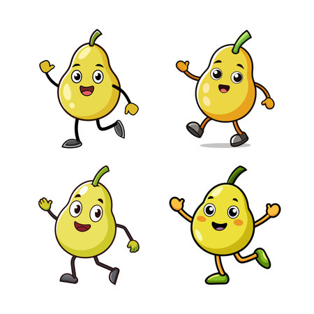 Cheerful pear characters in various poses on a white backgroundのイラスト素材
