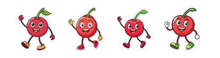 Happy cherry cartoon character set waving hello isolatedのイラスト素材