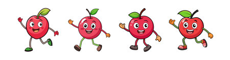 Cartoon fruits with cheerful expressions, walking and waving helloのイラスト素材