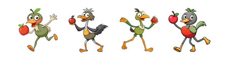 Animated birds carrying apples on a white backgroundのイラスト素材