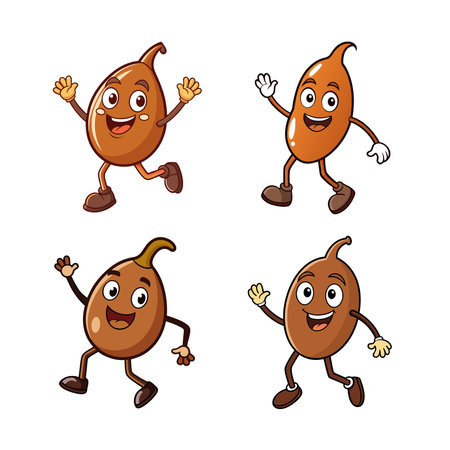 Cartoon tamarind fruit characters waving hands and happyのイラスト素材