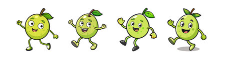 Cartoon guava characters walking on white background, happy facesのイラスト素材