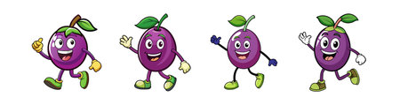 Animated fruit characters acting like a person, diverse posesのイラスト素材