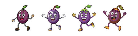 Cartoon Fruit Characters Walking and Waving, isolated on whiteのイラスト素材