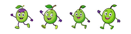Cheerful walking cartoon fruit character collection on white backgroundのイラスト素材