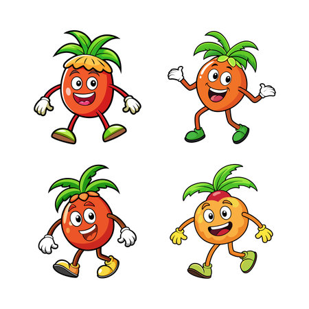 Animated fruit characters showing different poses on white backgroundのイラスト素材