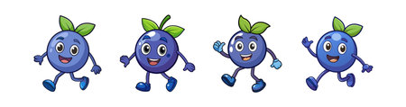 Cartoon blueberries with faces running on a white backgroundのイラスト素材