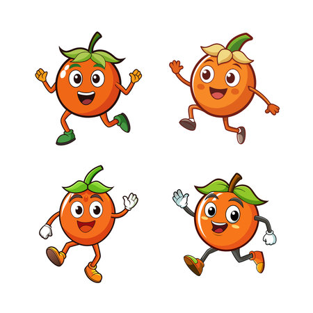 Cartoon orange characters running joyfully on a white backgroundのイラスト素材