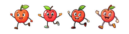 Animated cartoon apples happily running and waving greetingsのイラスト素材
