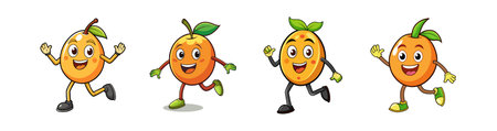 Cheerful cartoon oranges running and waving on a white backgroundのイラスト素材