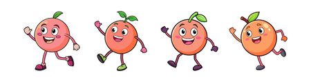 Happy cartoon fruit characters greeting on a white backgroundのイラスト素材