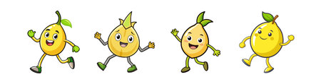 Cartoon fruits cheerfully walking on a white background designのイラスト素材