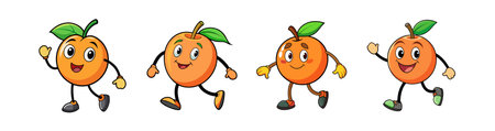 Cheerful cartoon oranges walking and waving on a white backgroundのイラスト素材