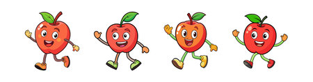 Happy apples cartoons characters walking, waving hello illustrationのイラスト素材