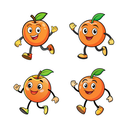 Cheerful Cartoon Orange Character Set with Different Posesのイラスト素材