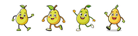 Cheerful Cartoon Pears: Fun and Friendly Fruit Charactersのイラスト素材