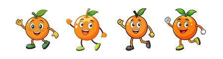 Set of cheerful orange fruit cartoon characters collection designのイラスト素材