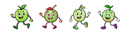 Cartoon Apples with Arms and Legs on White Backgroundのイラスト素材