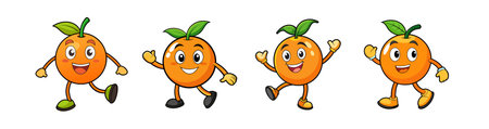 Playful Orange Cartoon Characters Isolated on White Backgroundのイラスト素材